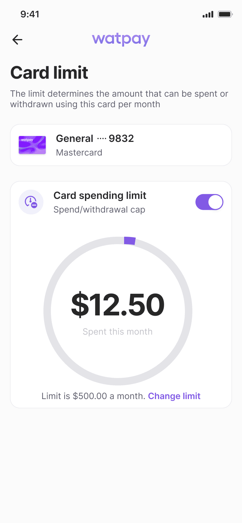 WatPay spending limit — setting a limit on the card itself