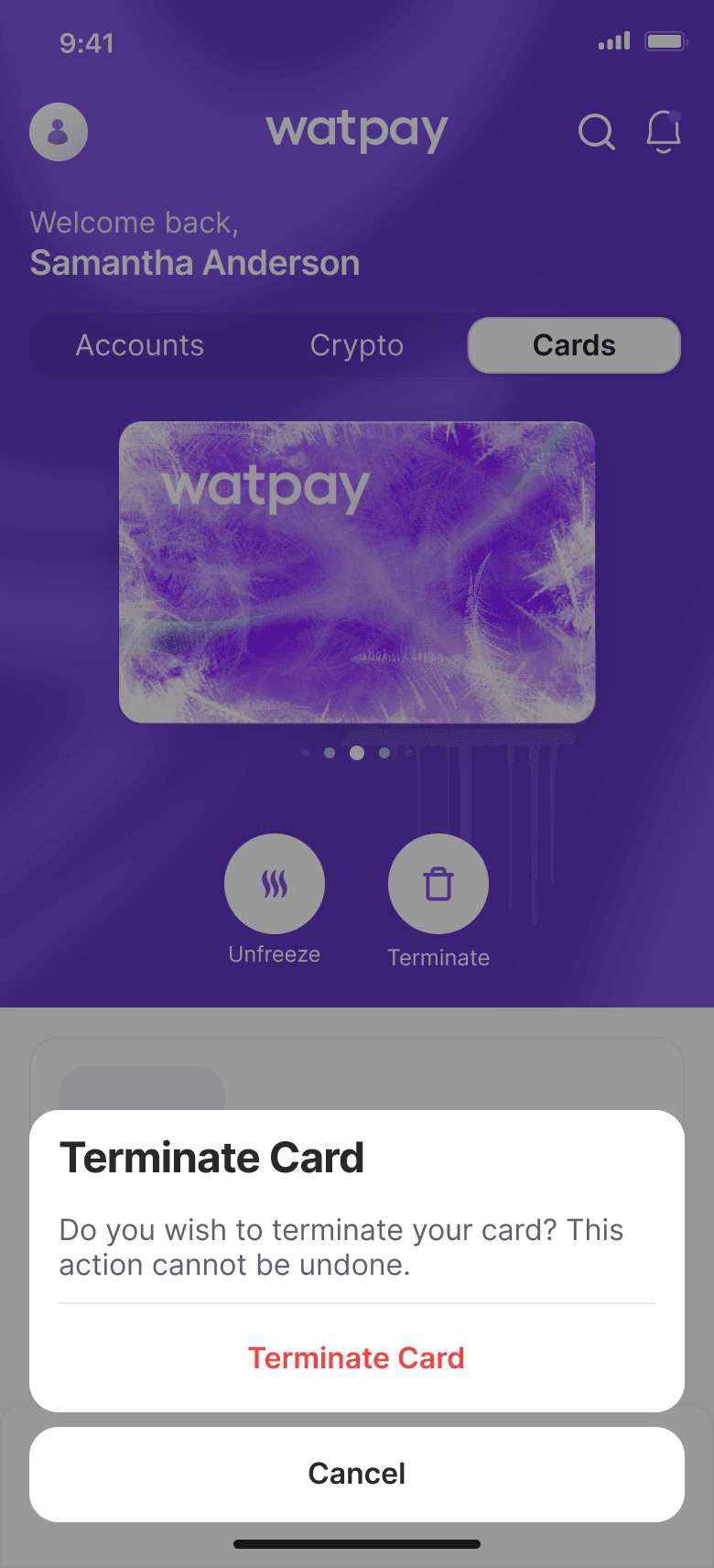 WatPay freeze or terminate — stopping a card in two taps